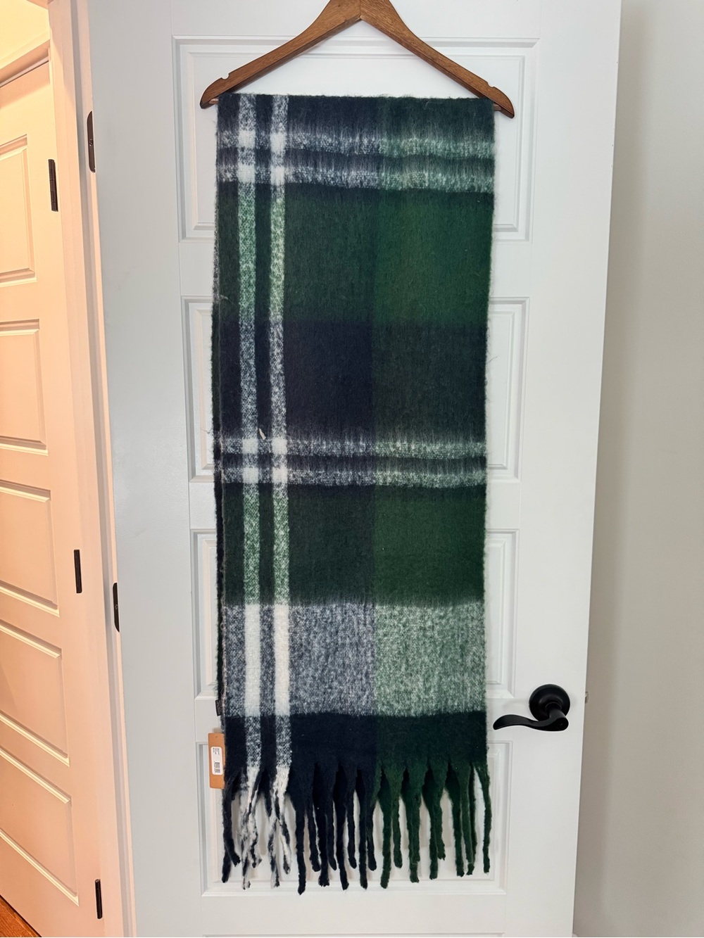 Steve Madden Navy and Green Plaid Fuzzy Scarf NWT